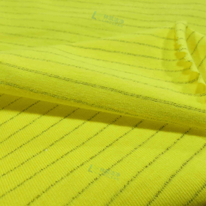 노란 줄무늬 의복을 위한 정전기 방지 폴리에스테 면 탄소 전도성 뜨개질을 한 ESD 직물