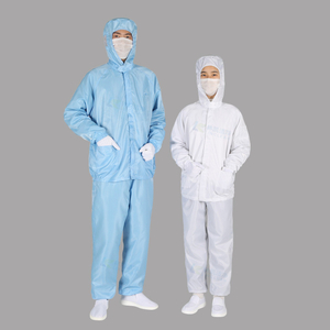 줄무늬 격자 남여 작업복 정전기 방지 청정실 실험실 재킷 두건이 있는 ESD 작업복 
